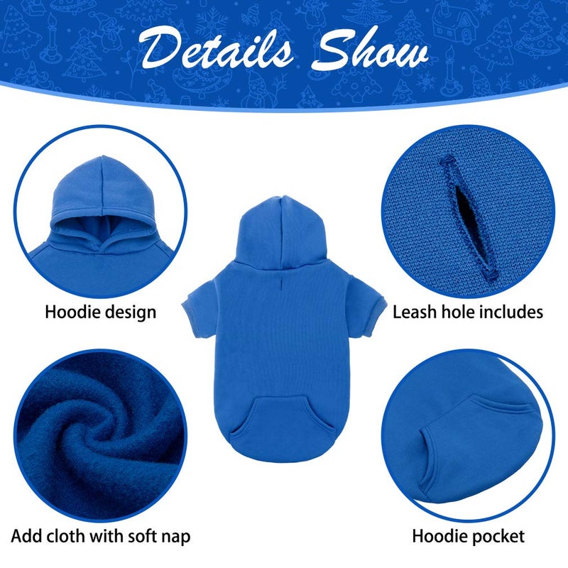 KOOLTAIL Basic Dog Hoodie - Soft and Warm Dog Hoodie Sweater with Leash Hole and Pocket, Dog Winter Coat, Cold Weather Clothes Sweatshirt for Small Medium Large Dogs Puppy Cat Boys Girls Blue M - Image 3